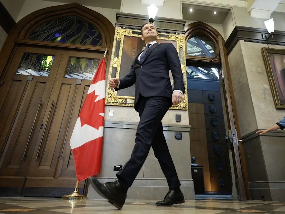 Conservative Party of Canada Leader Pierre Poilievre arrives to a news conference in the House of Commons foyer in Ottawa, May 6, 2026.