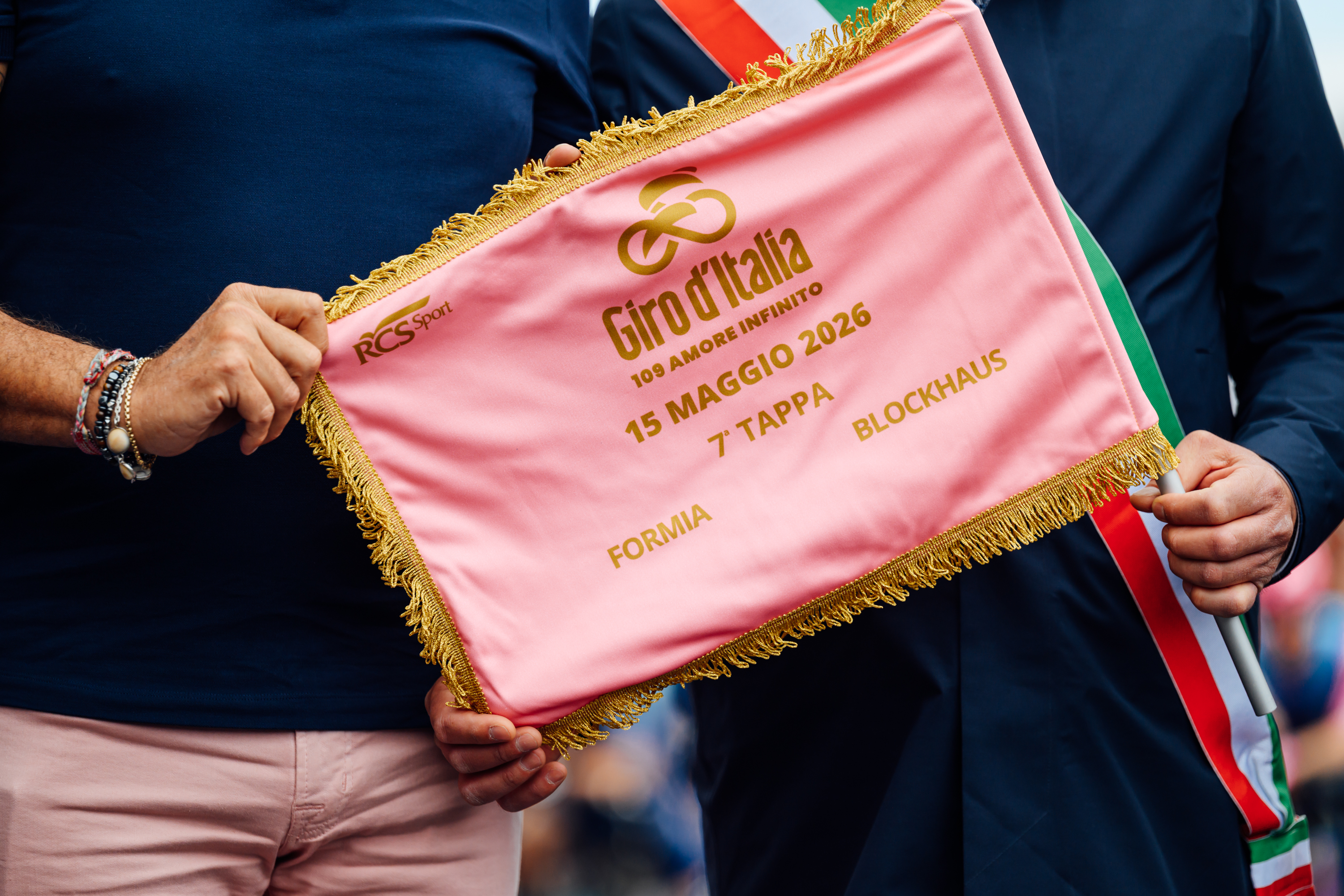 Formalities with organisers at the start of stage 7. Images from 2026 Giro d'Italia stage 7 to Blockhaus