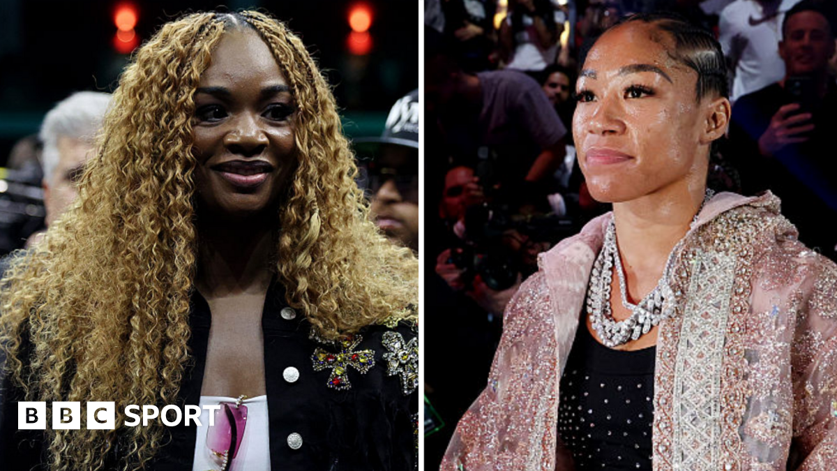 Split image with Claressa Shields wearing a black jacket and Alycia Baumgardner wearing a glittered jacket