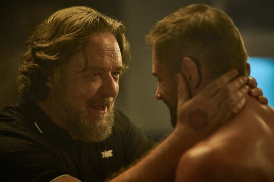 Russell Crowe and Daniel MacPherson during a scene in Beast