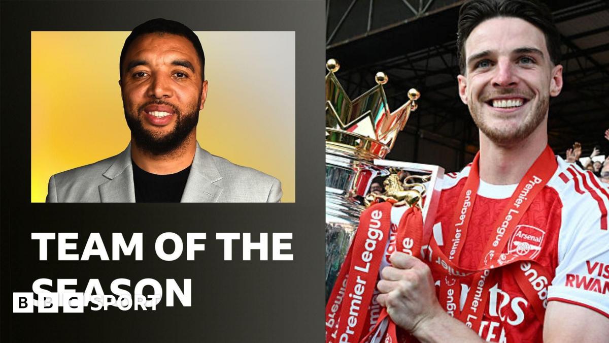 A graphic of Troy Deeney's team of the season; Raya, Kayode, Saliba, Gabriel, O'Reilly, Fernandes, Rice, Szoboszlai, Semenyo, Thiago, Bowen.
