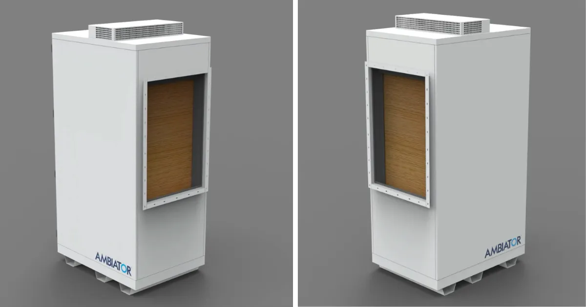 Ambiator’s system uses evaporative cooling to lower air temperature without compressors or refrigerants.