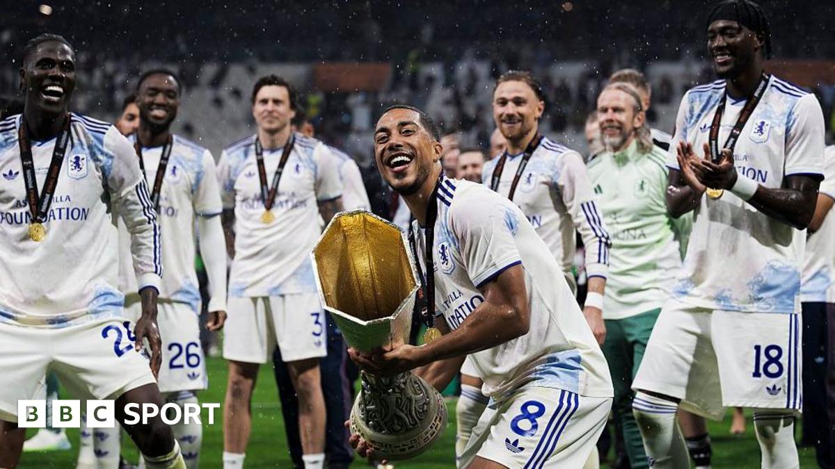 Youri Tielemans of Aston Villa FC lifts the trophy during the award ceremony following the UEFA Europa League final