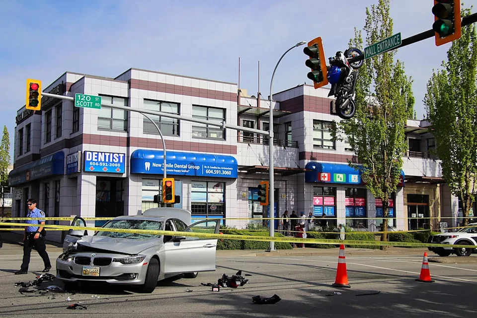 Police say the motorcycle rider has sustained serious but non-life-threatening injuries and has been transported to hospital. The driver of the vehicle did not sustain any injuries.