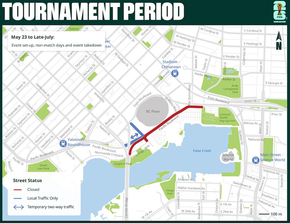 fifa world cup non-match day road closures bc place vancouver