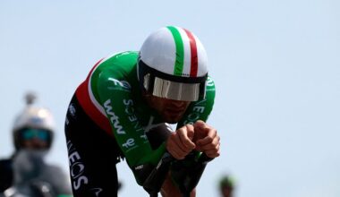 INEOS Grenadiers Italian rider Filippo Ganna competes during the 10th stage of the Giro d'Italia 2026 - Tour of Italy cycling race, 42km individual time trial between Viareggio and Massa on May 19, 2026. (Photo by Luca Bettini / AFP)