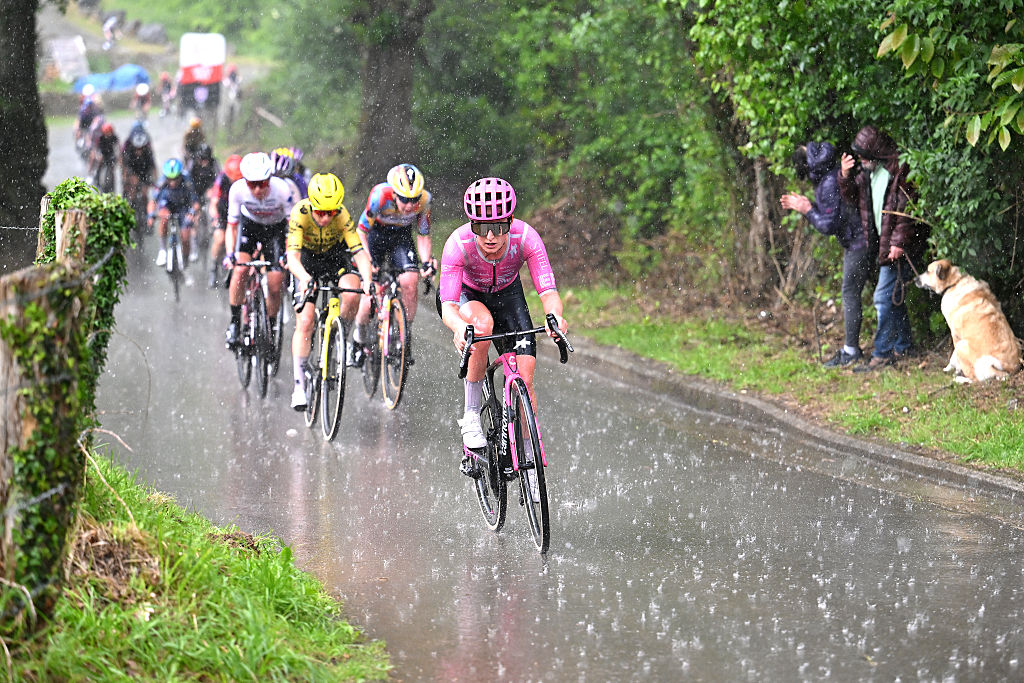 NAVA, SPAIN - MAY 08: Cedrine Kerbaol of France and Team EF Education-Oatly competes during the 12th La Vuelta Femenina 2026, Stage 6 a 106.5km stage from Gijon / Xixon to Les Praeres. Nava 738m / #UCIWWT / on May 08, 2026 in Nava, Spain. (Photo by Szymon Gruchalski/Getty Images)