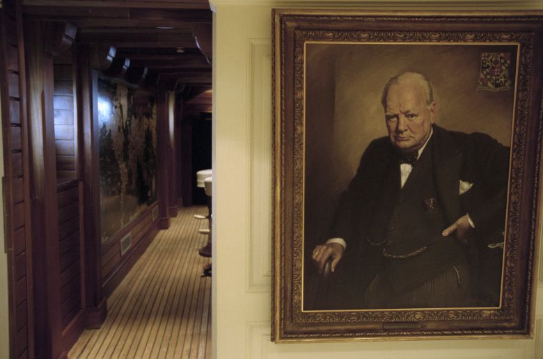 A portrait of Winston Churchill hangs in the music room of the Christina O.