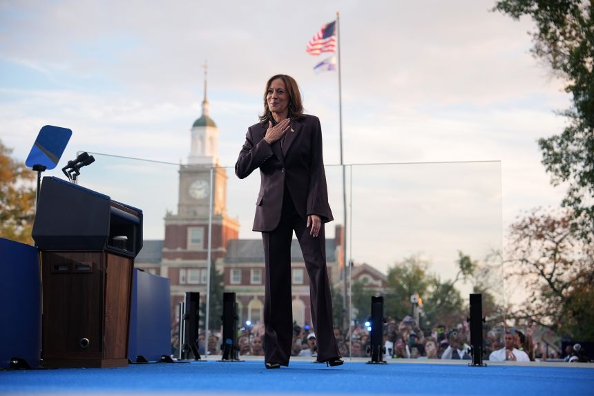 Vice President Kamala Harris departs the stage after conceding the 2024 election during a speech at Howard University in Washington, DC, on November 6, 2024.