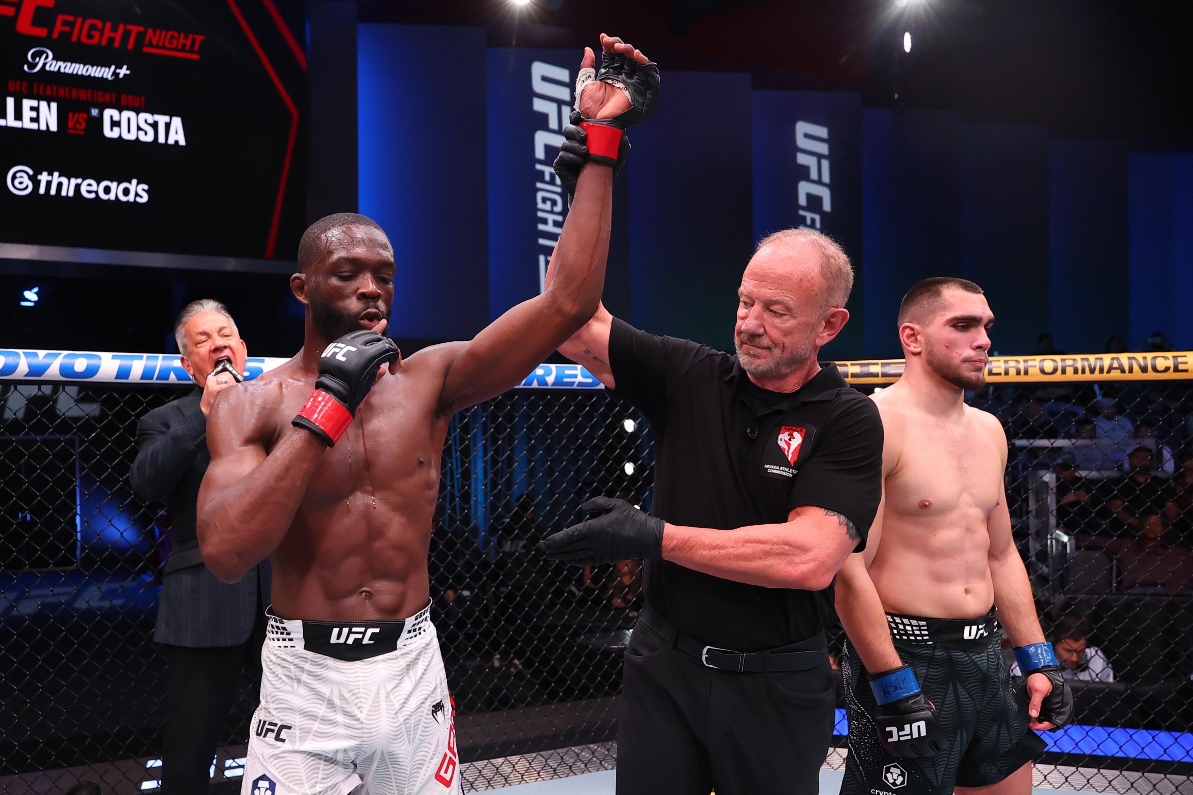 LAS VEGAS, NEVADA - MAY 16: Tommy Gantt reacts after a victory against Artur Minev of Ukraine in a lightweight fight during the UFC Fight Night event at Meta APEX on May 16, 2026 in Las Vegas, Nevada. (Photo by Ed Mulholland/Zuffa LLC)