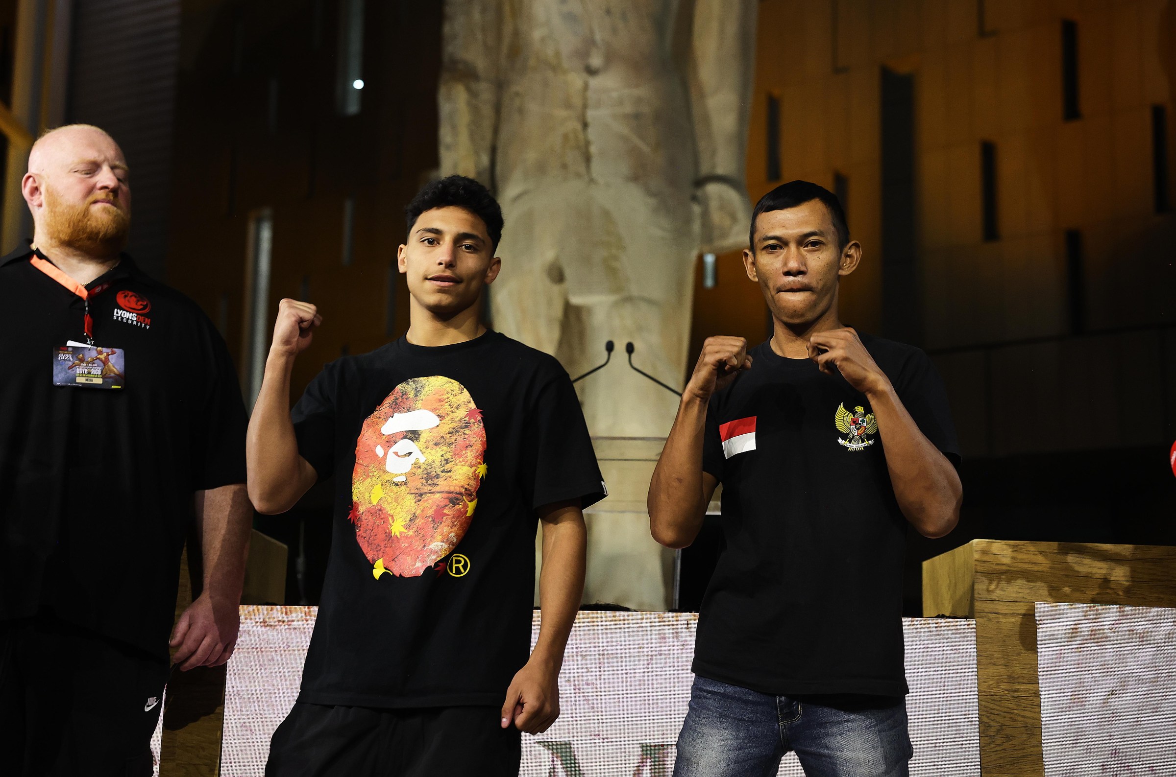 CAIRO, EGYPT - MAY 21: Sultan Almohammed (left) and Dedy Imprax during the Glory in Giza Press Conference at the Grand Egyptian Museum on May 21, 2026 in Cairo, Egypt. (Photo by Mark Robinson/Getty Images).