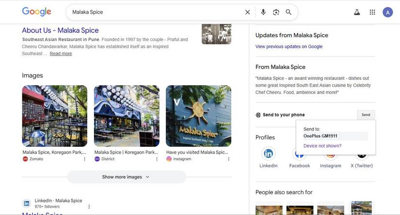 Screenshot showing the Send to phone option for Google Maps