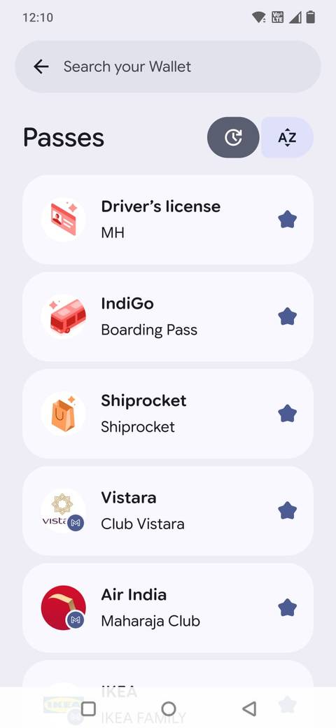 Screenshot showing the passes page of the Google Wallet app