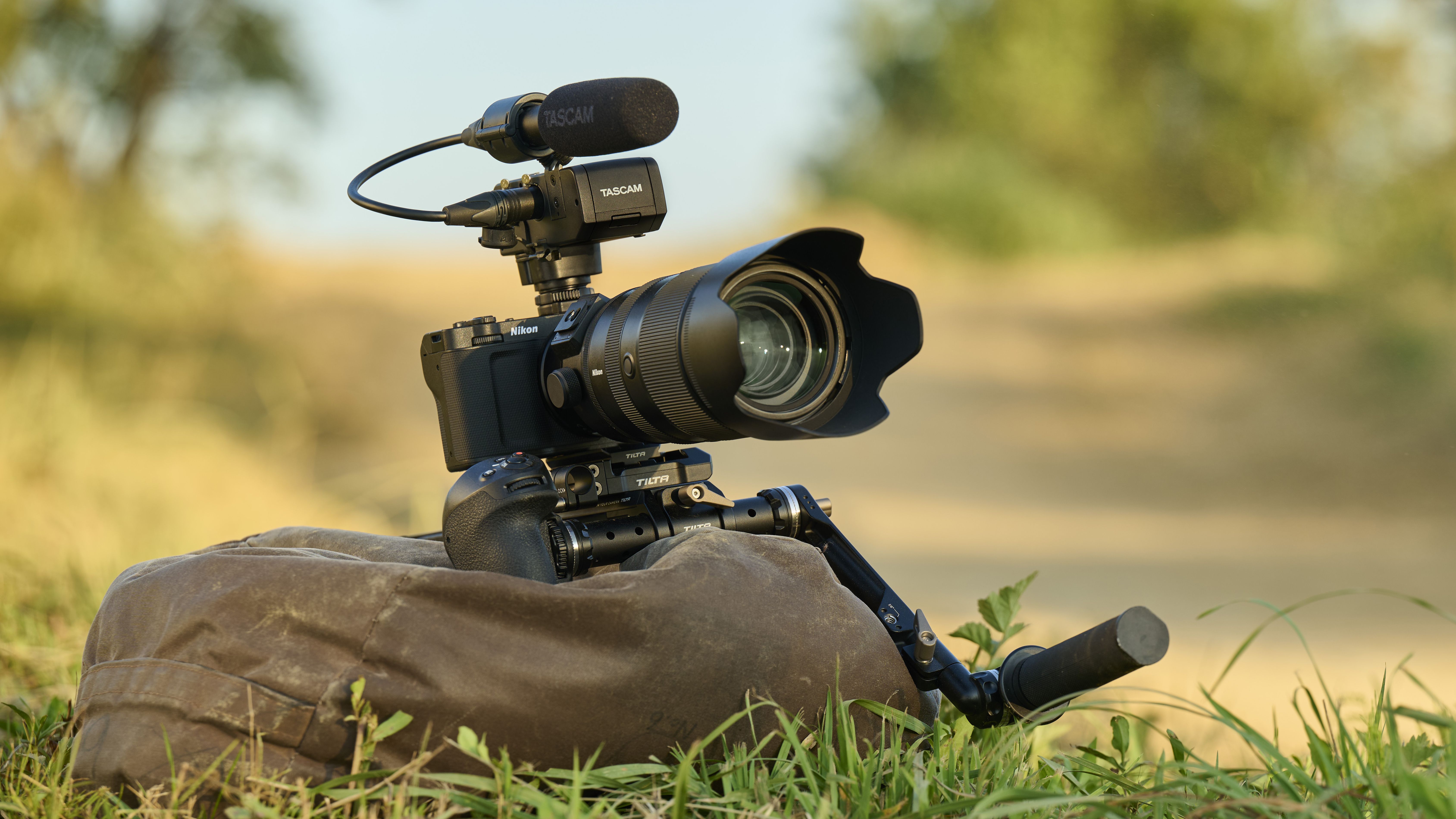 Nikon ZR resting on camera bag