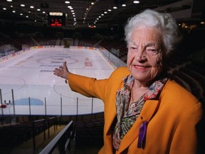 Mississauga Mayor Hazel McCallion shows off the ice rink at the Hershey Centre in Mississauga. (Ernest Doroszuk/Toronto Sun)