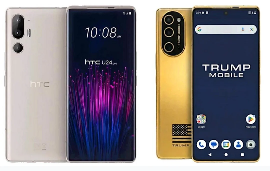 Photo compares the HTC U24 Pro to the Trump T1 Phone.