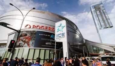 Outside Rogers Place in the ICE District during the playoffs