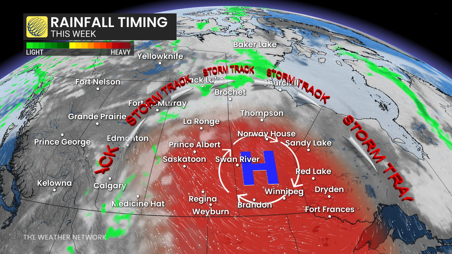 Rainfall timing this week on the Prairies