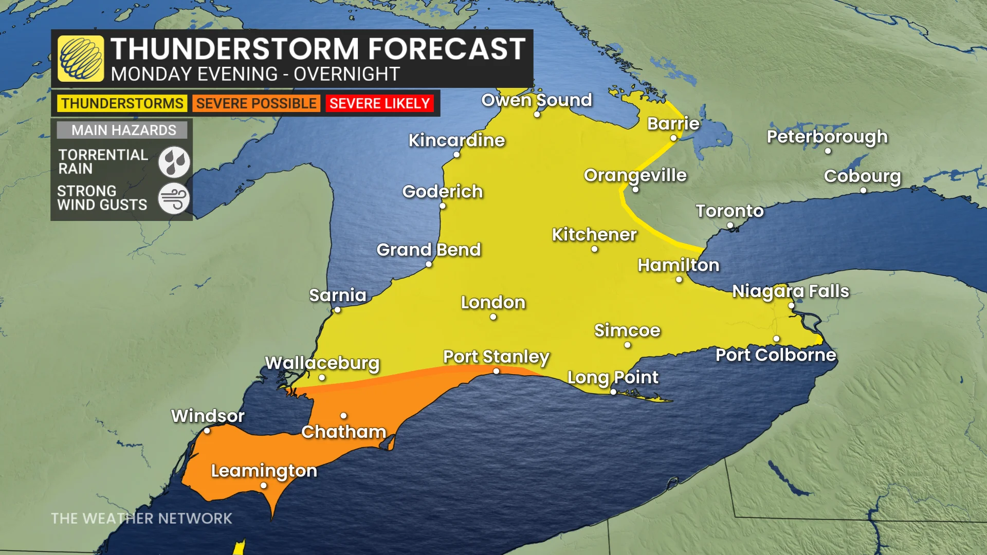 Ontario storm risk Monday evening and overnight