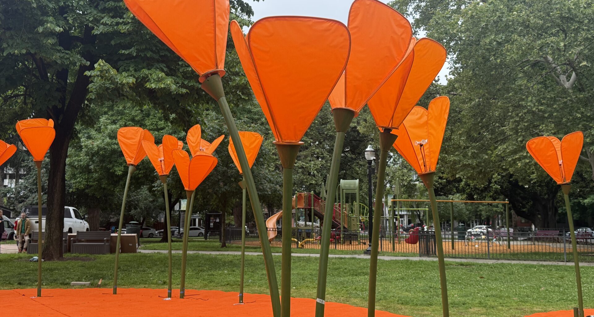 Free yoga in Midtown returns, this year among giant poppies