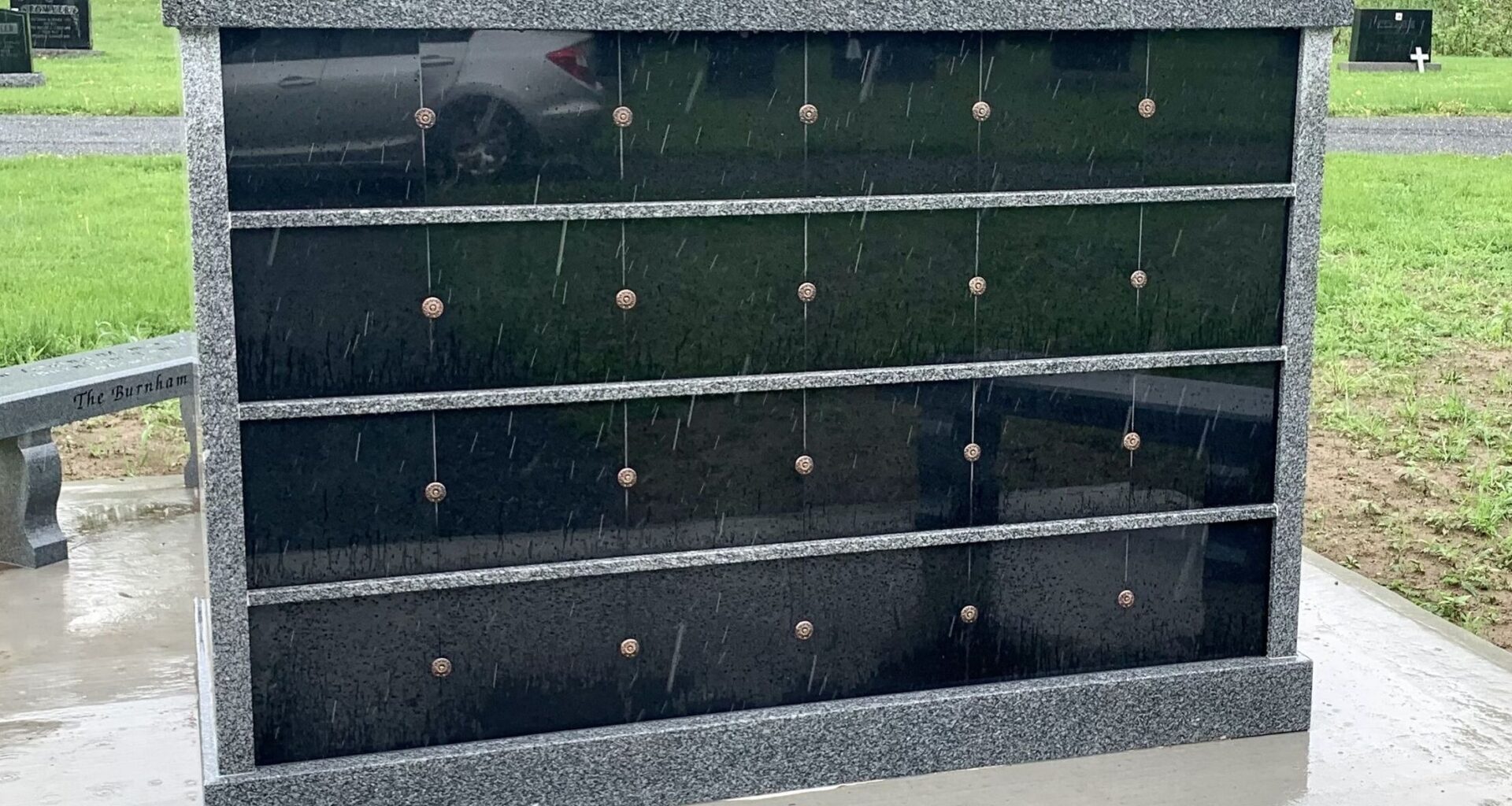 A columbarium with cremation niches.