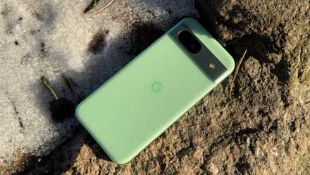 Google Pixel 8a against rock and snow