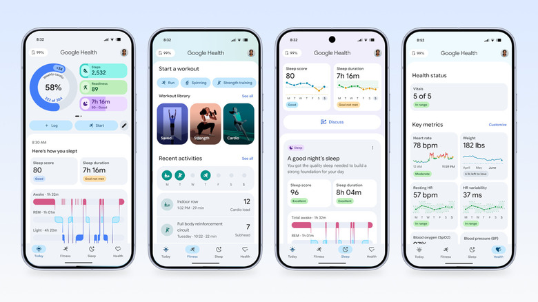 Screenshots of the Google Health app.