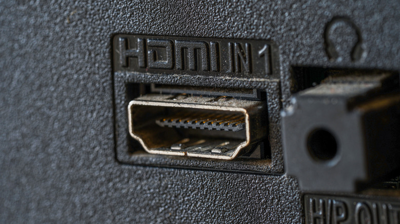 An HDMI port on the back of a TV.