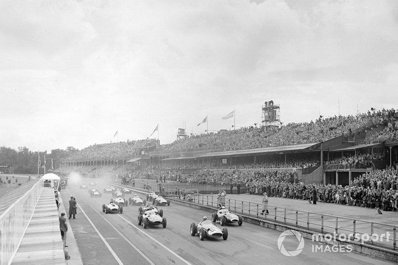 Behra leads at the start of the 1957 British GP - a race he'd come close to winning before reliability cruelly denied him