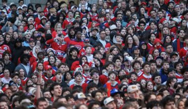 Canadiens fans react at a viewing party outside the Bell Centre in Montreal.