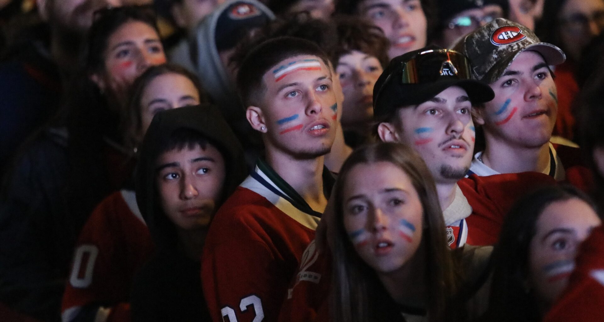 Anxious Canadiens fans watch Game 6 of the playoffs against the Lightning in Montreal.