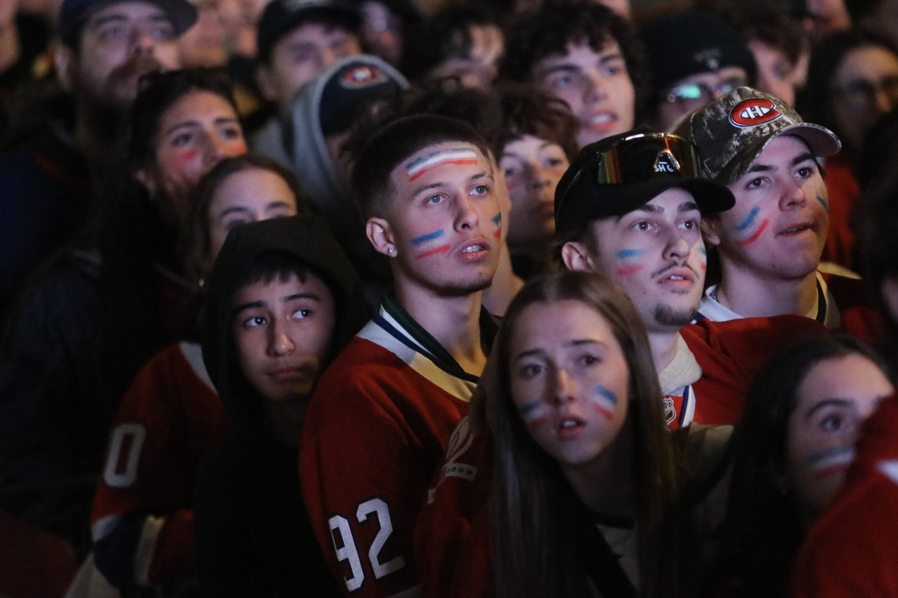 Anxious Canadiens fans watch Game 6 of the playoffs against the Lightning in Montreal.