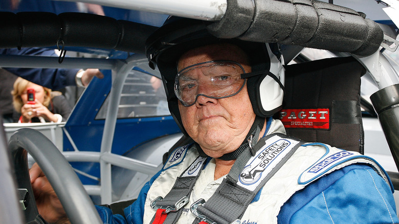 Junior Johnson getting ready to drive in a NASCAR Legends race