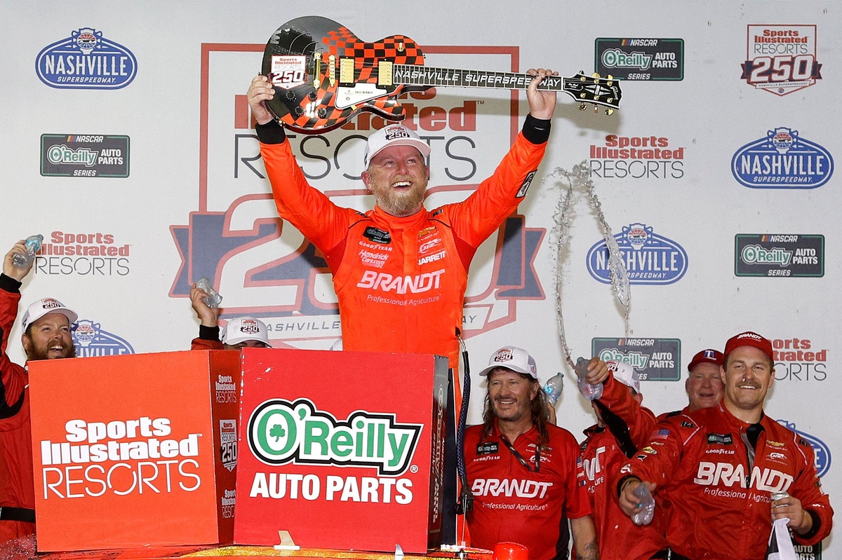 Justin Allgaier out-duels Brent Crews in Nashville for NASCAR O'Reilly win
