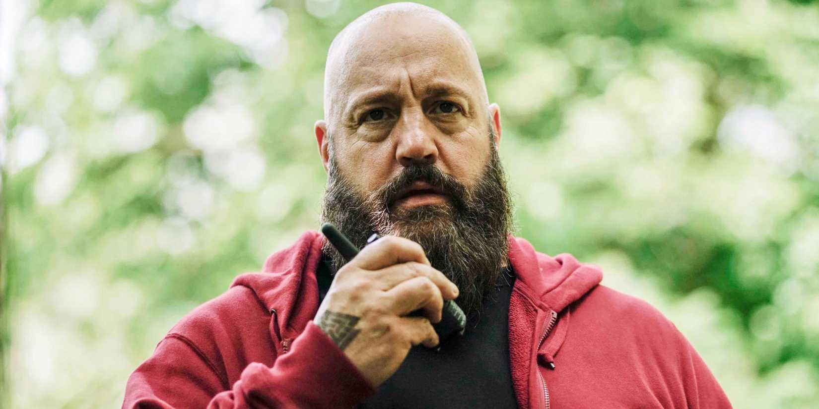 Kevin James looking menacingly ahead in Becky