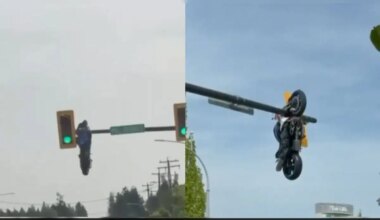 Motorcycle Left Hanging From Traffic Light After Crash In Canada, Rider Injured
