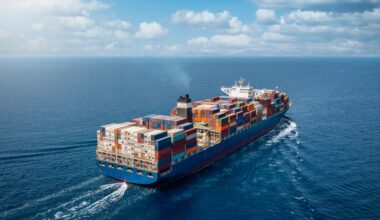 A loaded cargo ship.