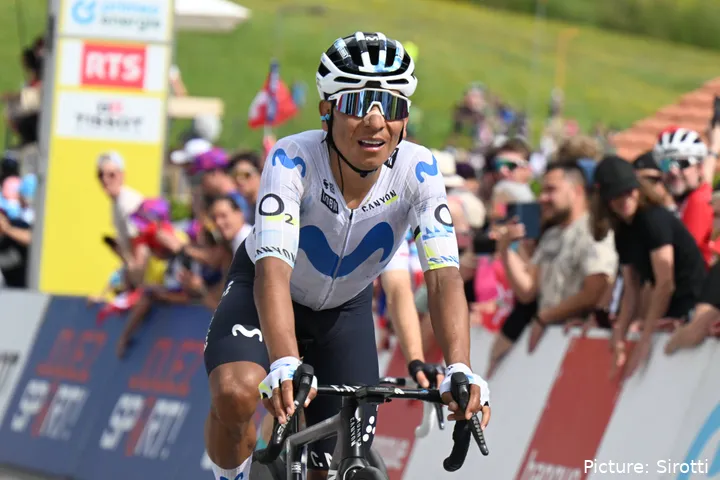 Nairo Quintana crosses the line at the 2026 Tour de Romandie