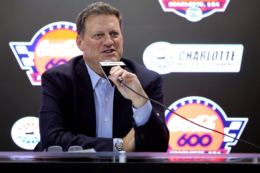 NASCAR CEO Steve O'Donnell at press conference discussing the death of Kyle Busch