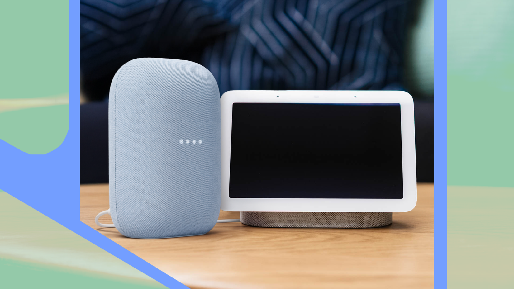 The Pixel Tablet and Nest Audio next to each other on a tablet