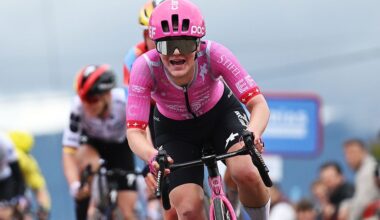 SALVATERRA DE MINO, SPAIN - MAY 03: Noemi Ruegg of Switzerland and Team EF Education-Oatly celebrates at finish line as stage winner during the 12th La Vuelta Femenina 2026, Stage 1 a 113.9km stage from Marin to Salvaterra de Mino / #UCIWWT / on May 03, 2026 in Salvaterra de Mino, Spain. (Photo by Szymon Gruchalski/Getty Images)