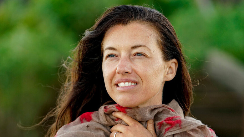 Parvati wearing a scarf on the beach in Survivor 40
