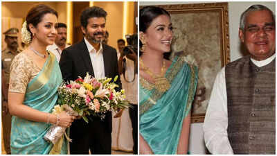 Trisha Krishnan’s blue saree at Vijay’s swearing-in reminds fans of Aishwarya Rai Bachchan’s iconic look with Atal Bihari Vajpayee