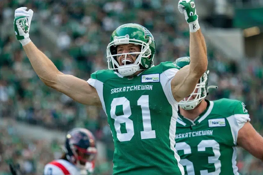 Receiver Mitch Picton on the field with the Saskatchewan Roughriders.