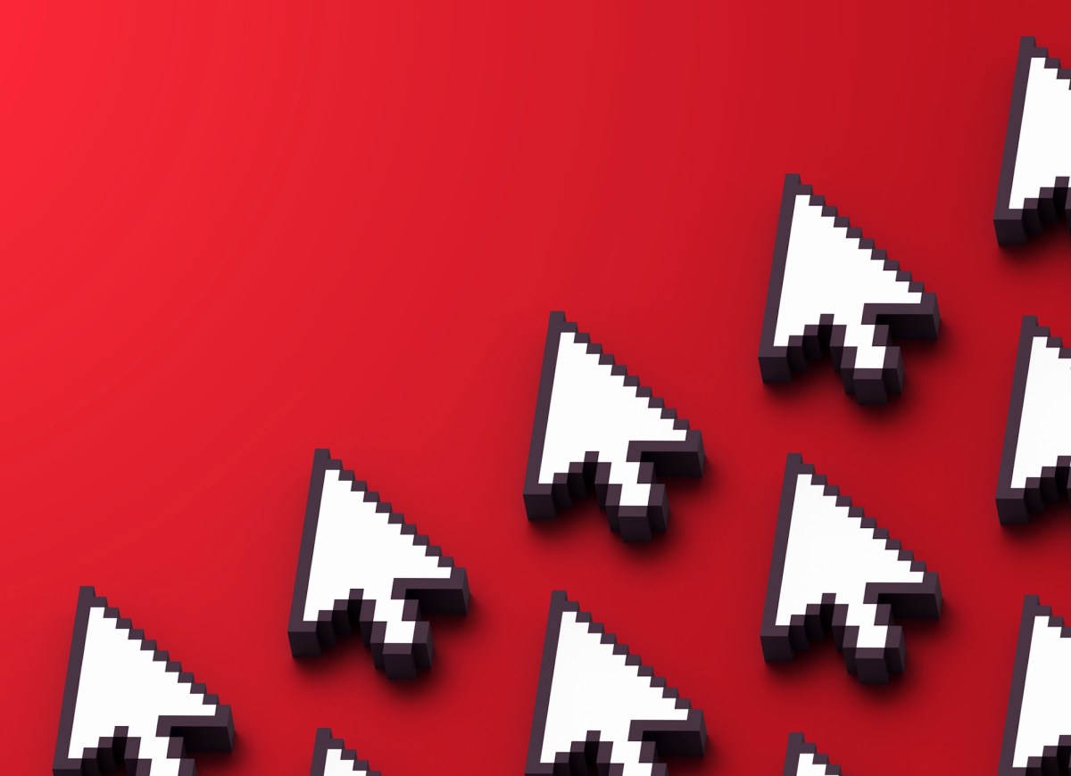 a bunch of pixelated mouse cursors on a red background