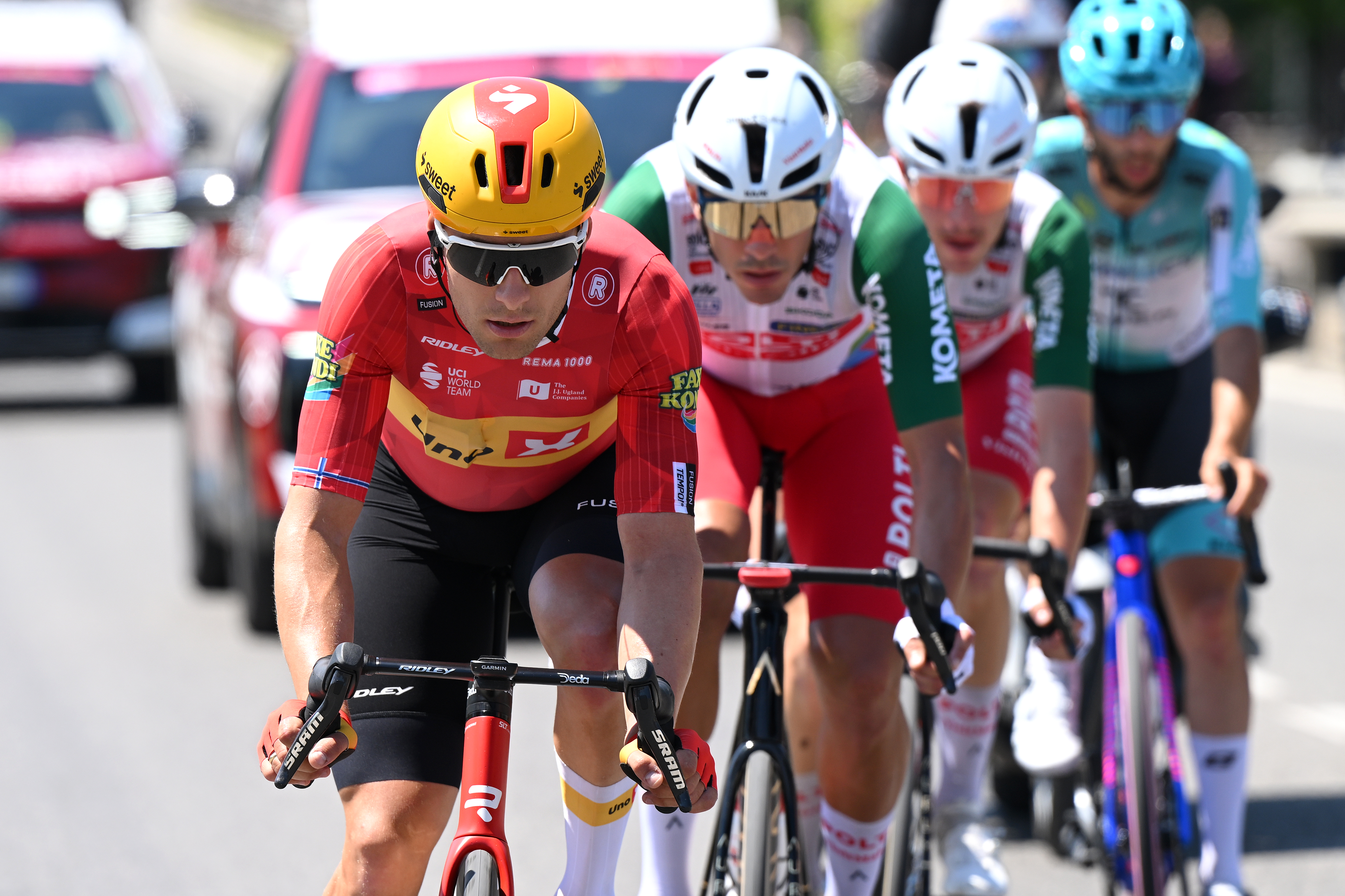 MILAN, ITALY - MAY 24: Fredrik Dversnes Lavik of Norway and Team Uno-X Mobility competes in the breakaway during the 109th Giro d&amp;apos;Italia 2026, Stage 15 a 157km stage from Voghera to Milan / #UCIWT / on May 24, 2026 in Milan, Italy. (Photo by Dario Belingheri/Getty Images)