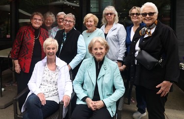 The Lunch Bunch (from left): Kay Dustan, Ann Bowen, Pam Healey, Sandy Huckell, Ann Carthy, Bobbie Holden, Pat Foreman, Donna Battye with Judy Caldwell and Virginia Spicer seated at Shota Restaurant on May 7, 2026.