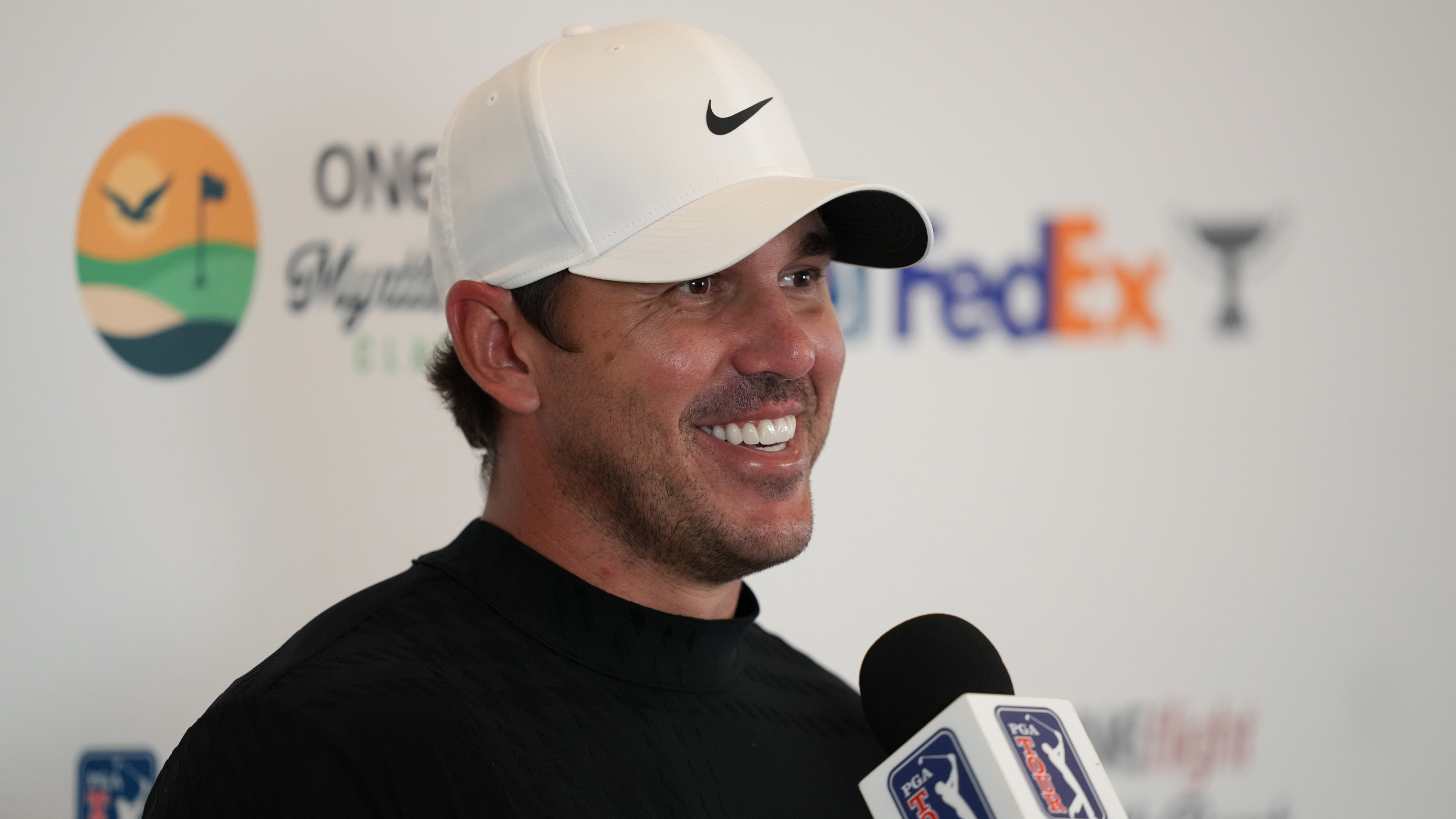Brooks Koepka talks to the press after Moving Day at the Myrtle Beach Classic