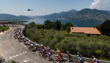 The pack rides during the 17th stage of the Giro d'Italia 2026 - Tour of Italy cycling race between Cassano d'Adda and Andalo, Italy, on May 27, 2026. (Photo by Luca Bettini / AFP)