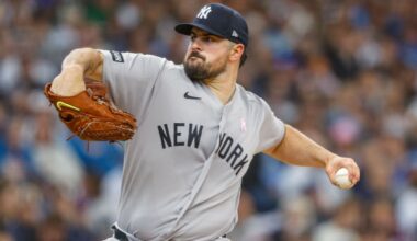 Yankees' Carlos Rodón shows good velocity, struggles with control in debut